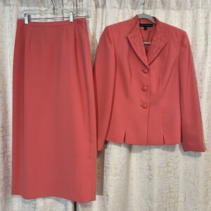 Nipon Boutique 2 Piece Lined Set‎ Long Skirt Embroidered Jacket Coral Women’s 6